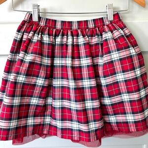 Lands End Kids Plaid Tulle Skirt Girls Size 7/8 Red Holiday Festive